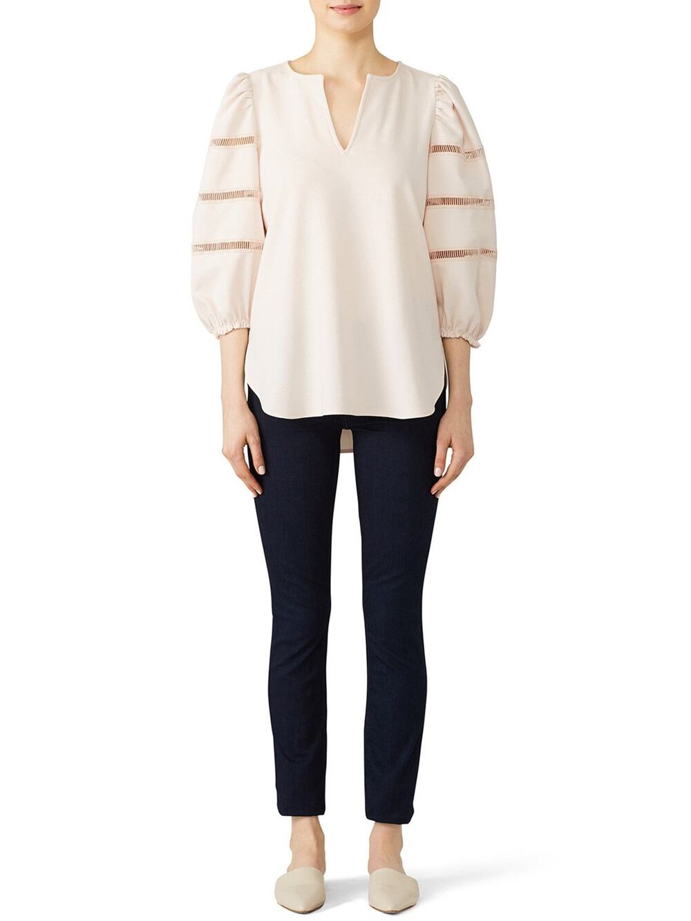 See by Chloe 'Honey Nude' Ladder Stitch Puff Sleeve Oversized Top Size EU 40